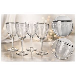 Vintage Etched Crystal Wine Glasses Set of 4 Swirl Pattern Elegant Stemware
